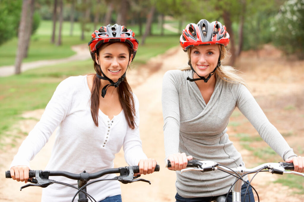 Two women out on a bicycle ride