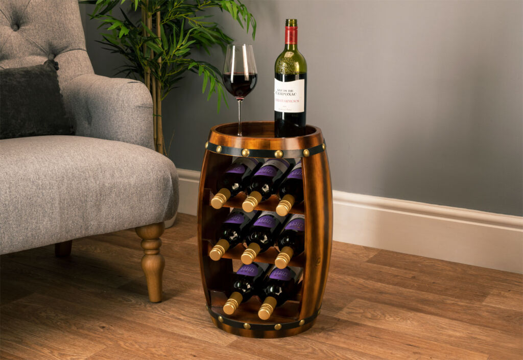 Wooden Barrel Wine Rack for 8 Bottles