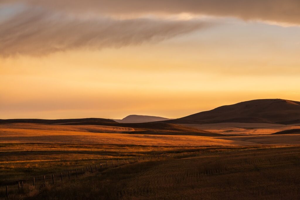 The American Prairie Reserve in Montana at sunset