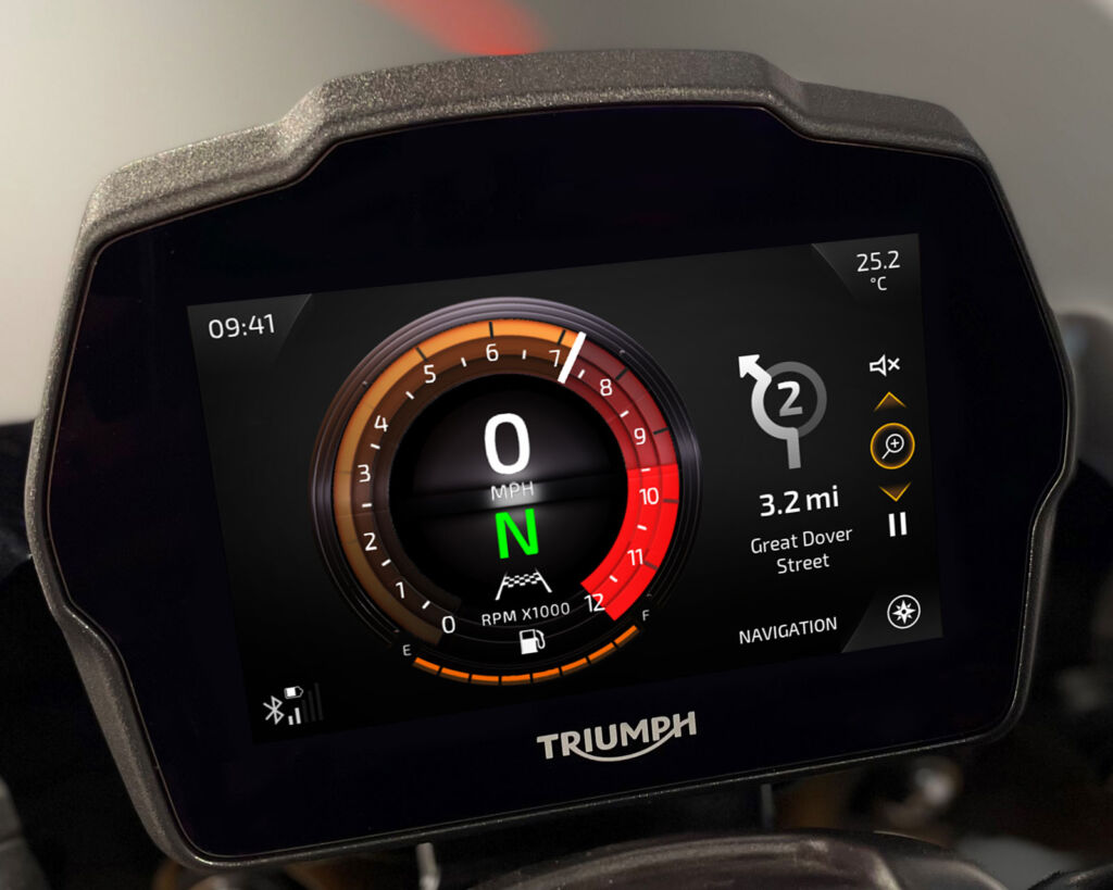 A close up view of the Triumph bikes LED display