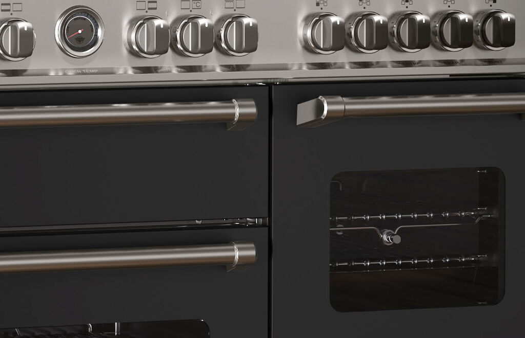 A close up view of the Master series handles and control knobs