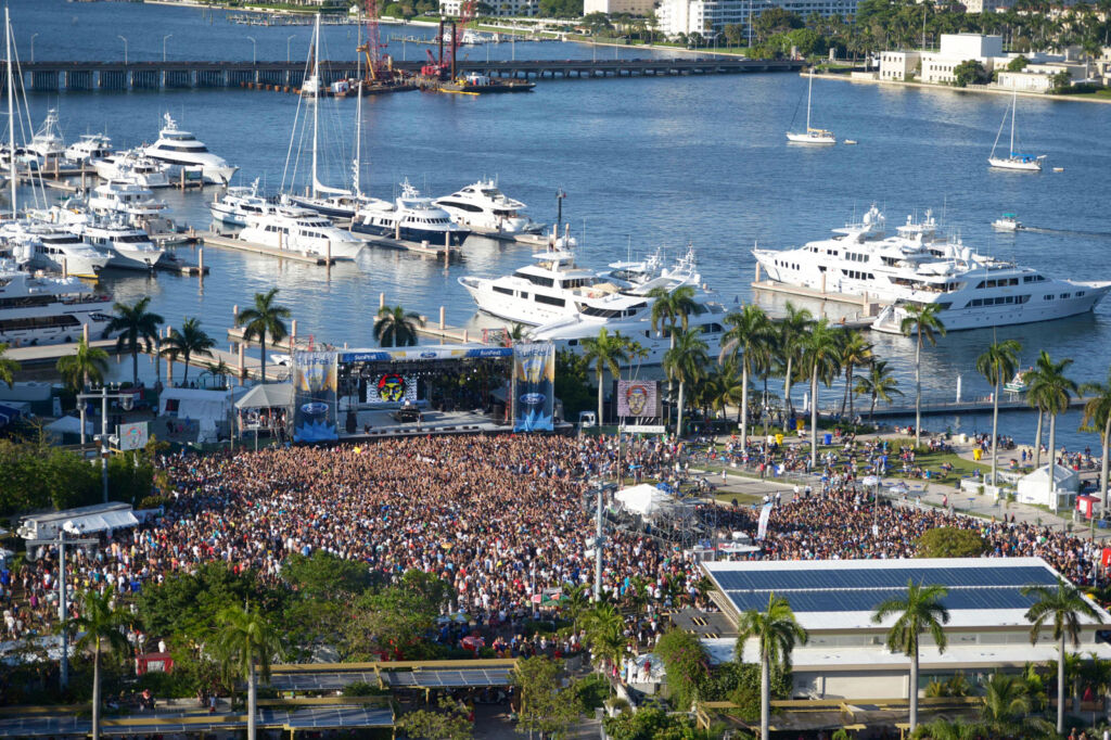 A huge crowd enjoying themselves on the waterfront at Sunfest