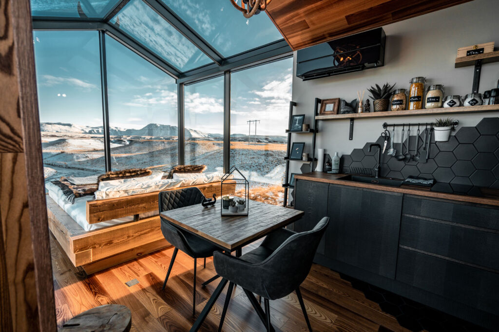 Inside the Off The Map Glass Cabin in Iceland