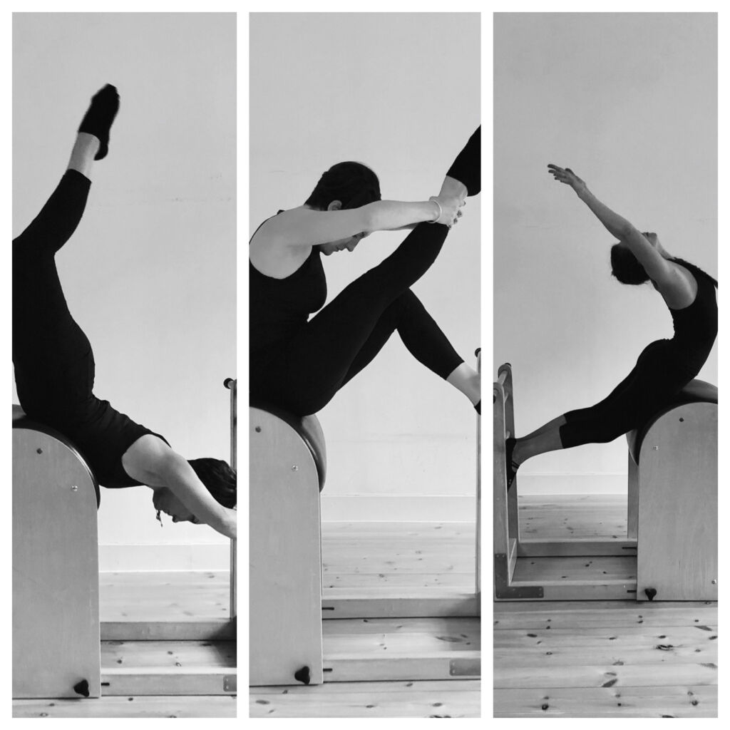 Three classic pilates exercise poses