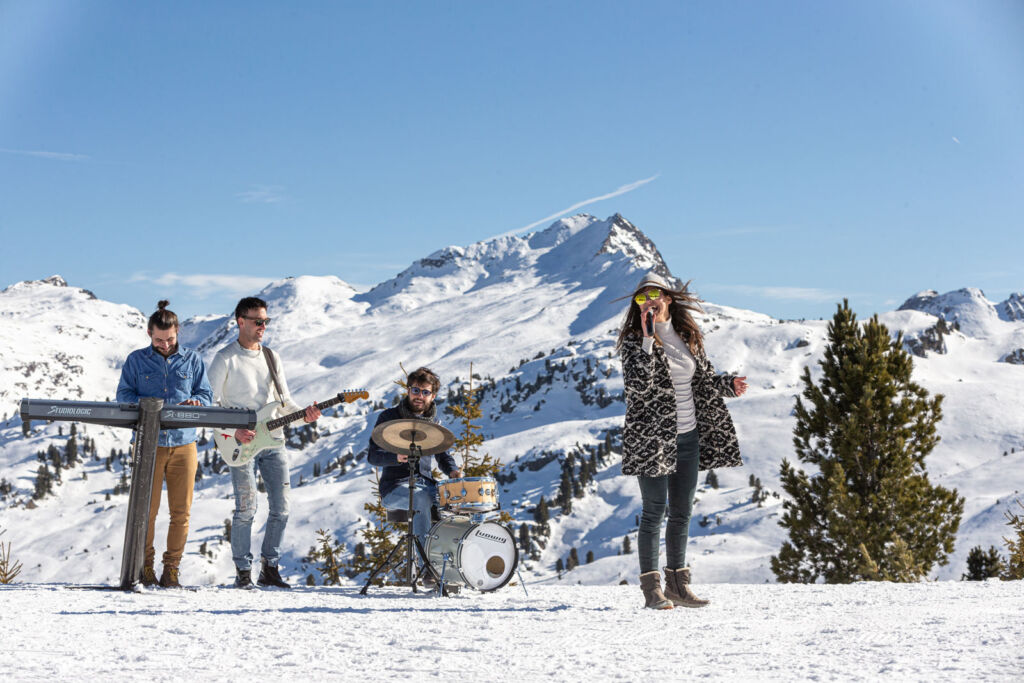 Musicians on the snowy slopes