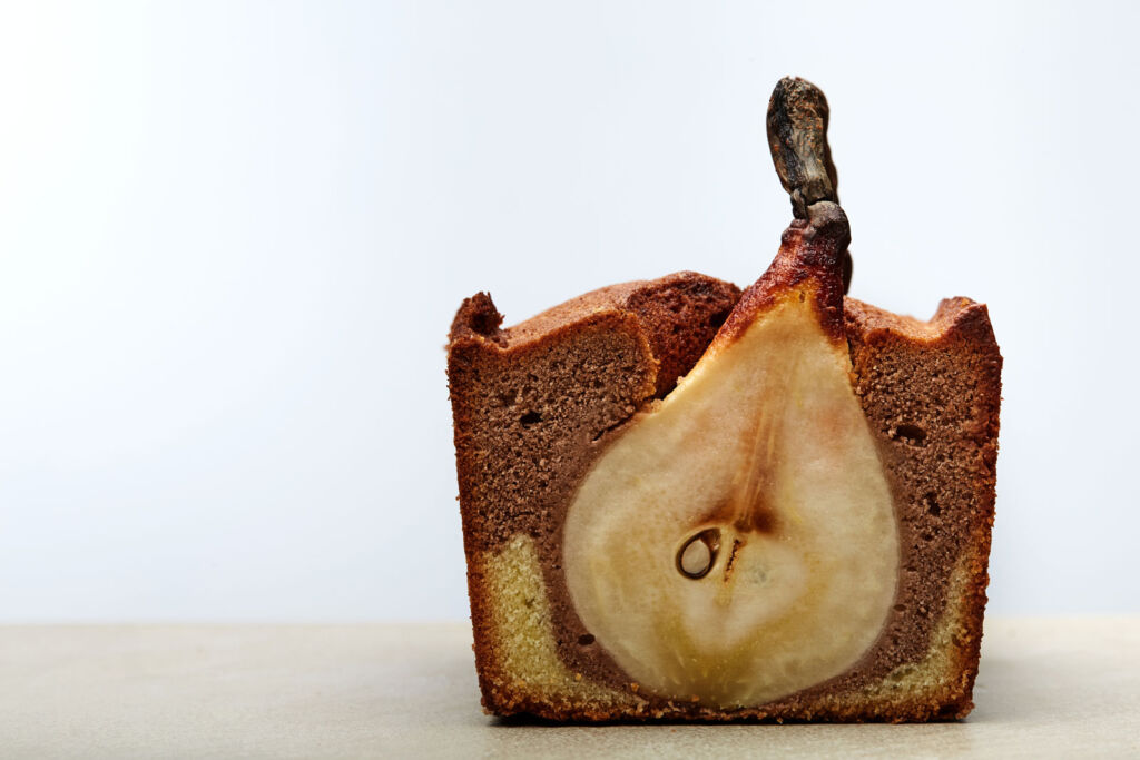 A pear dessert prepared by the kitchen