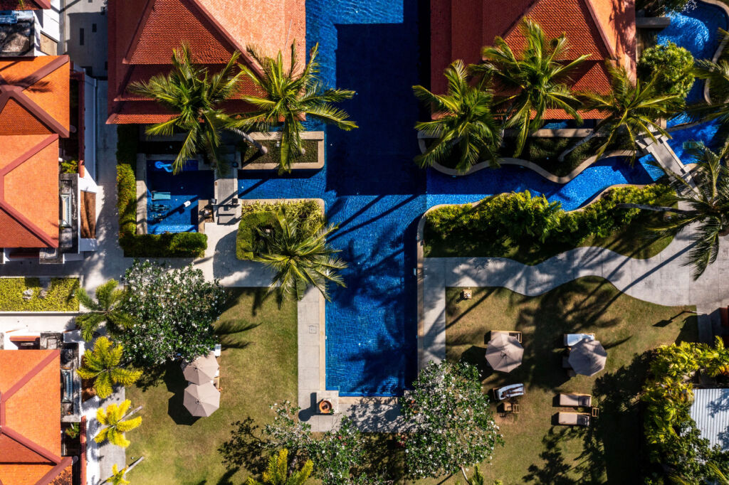An aerial view of the main pool at the Banyan Tree Veya Phuket