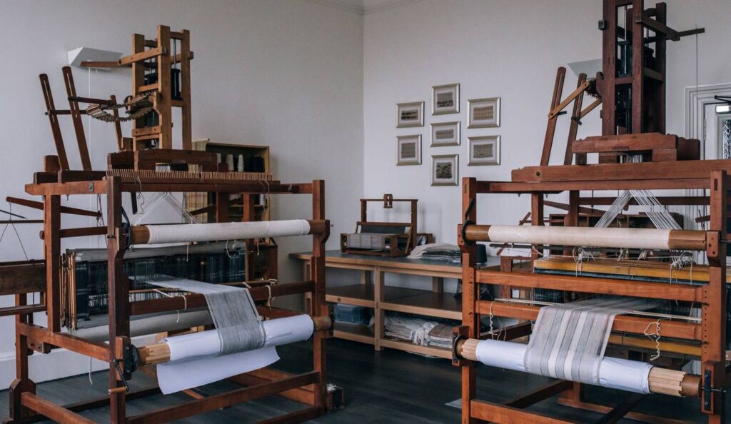 Some of the vintage looms in the Edinburgh Studio
