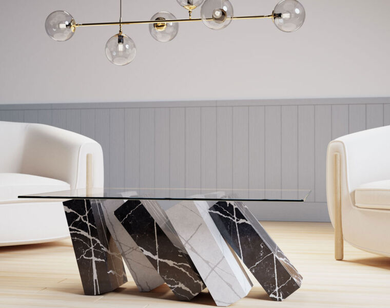 Duffy London Megalith Coffee Table with black veined marble slabs