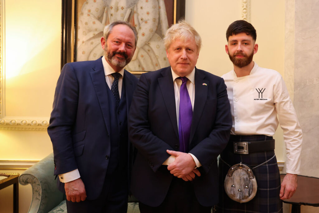 Sean Valentine FIH, Boris Johnson and Chef Peter Meechan at 10 Downing Street