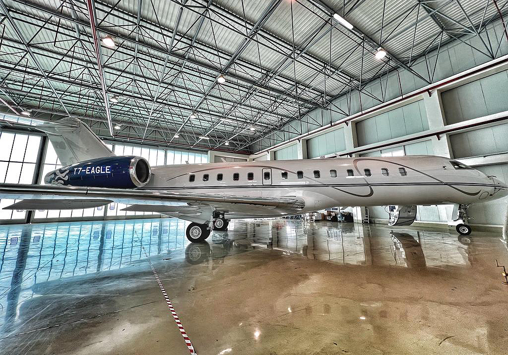 A Bombardier Global Express in the company's hangar