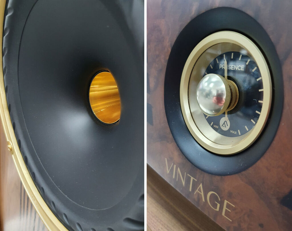 The dial and woofer on the speakers