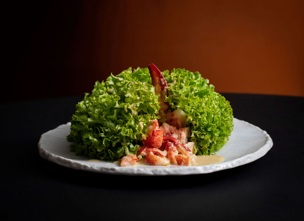 Green lollo biondo salad with lobster