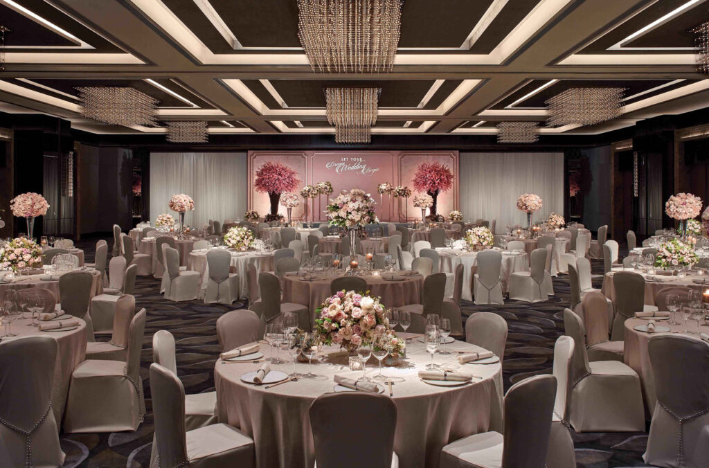 A wedding set up in the hotel ballroom