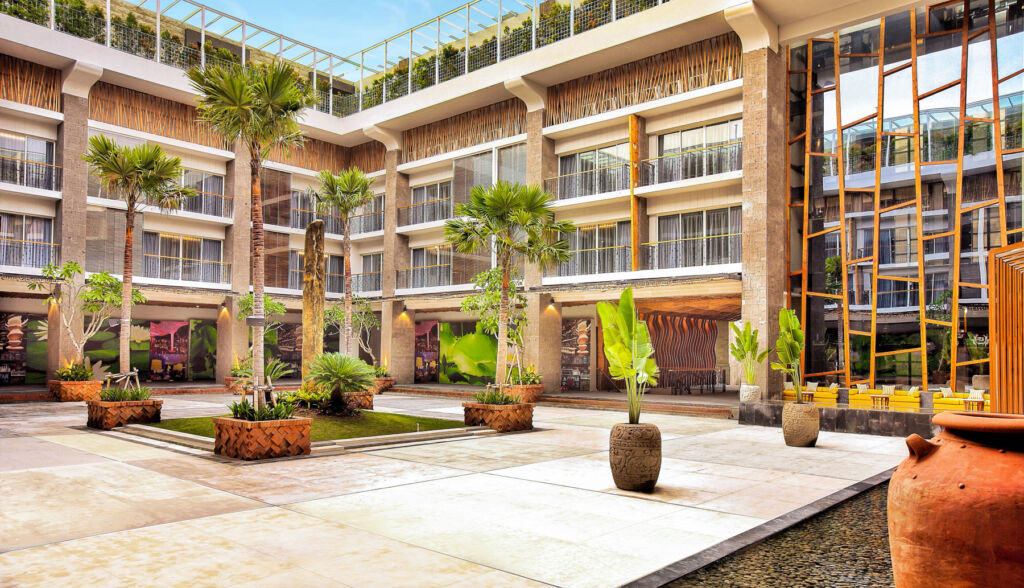 Inside the lifestyle hotel's courtyard