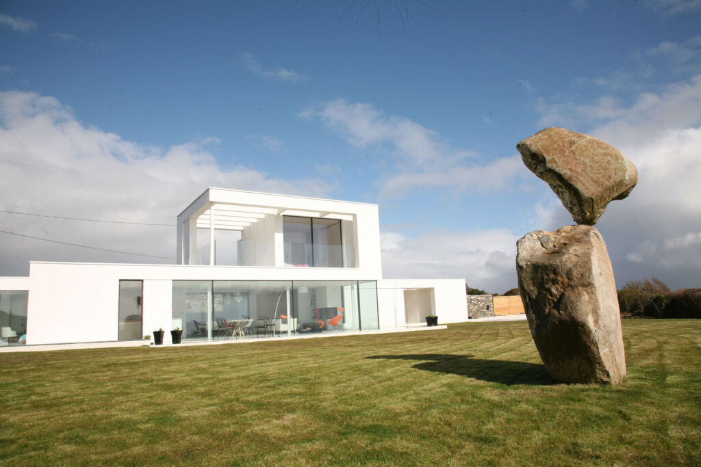 One of Adrian's sculptures outside a property featured on the TV show Grand Designs