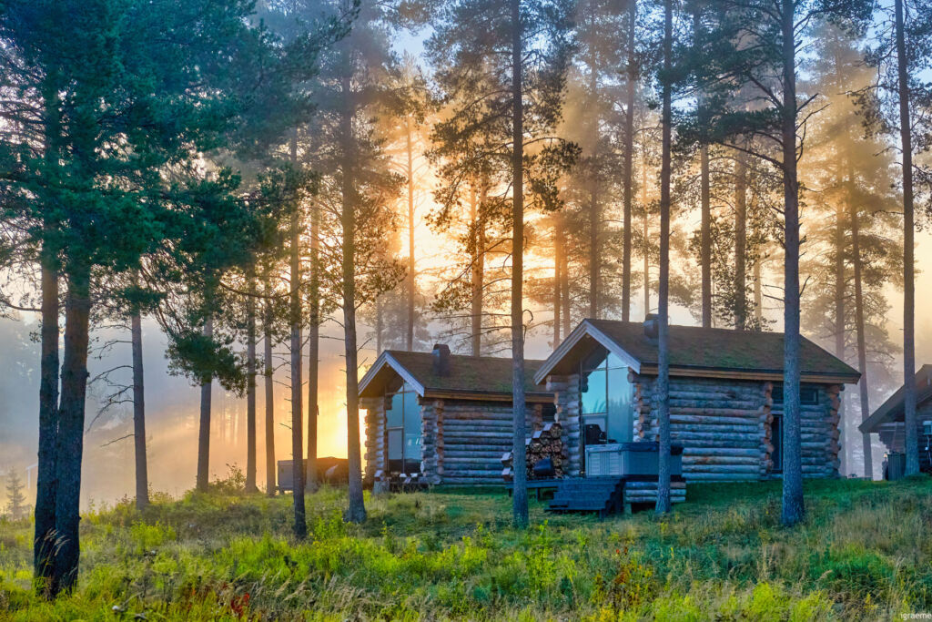 Log cabin hut Norway Norwegian Scandinavia Nordic waterfall