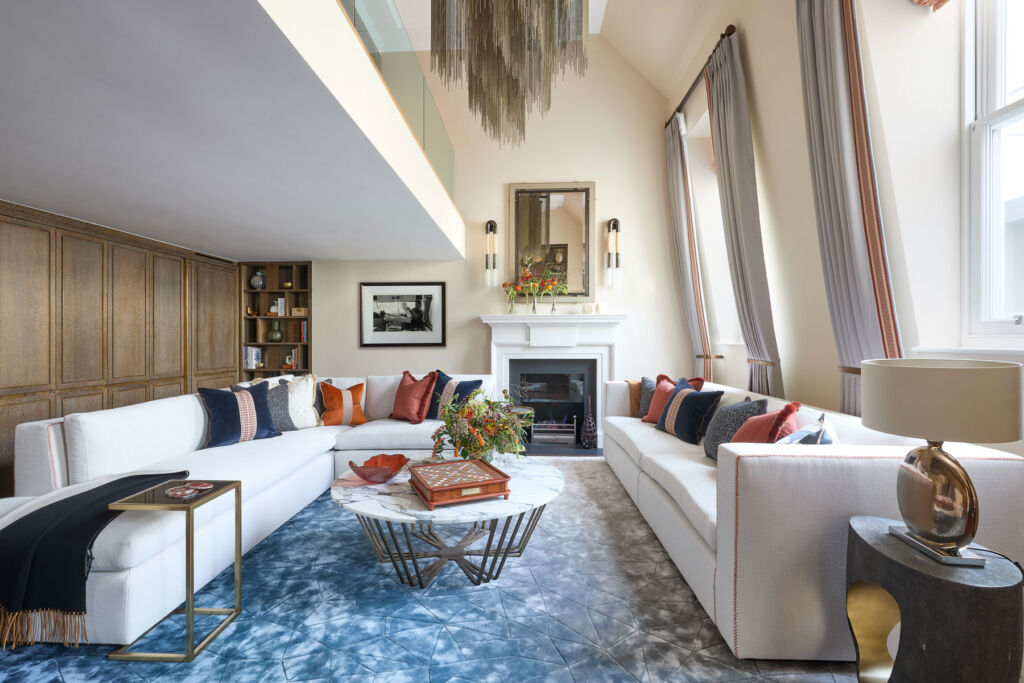 The family room which combines the traditional with the contemporary with its decor