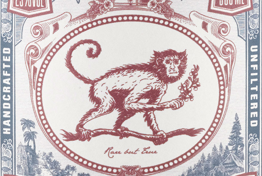 A close up view of the monkey on the label