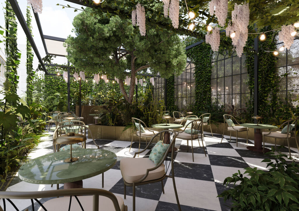 The outdoor seating areas at the Brasserie