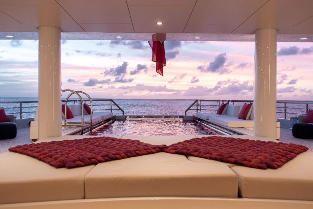 The motor yachts pool with views over the sea