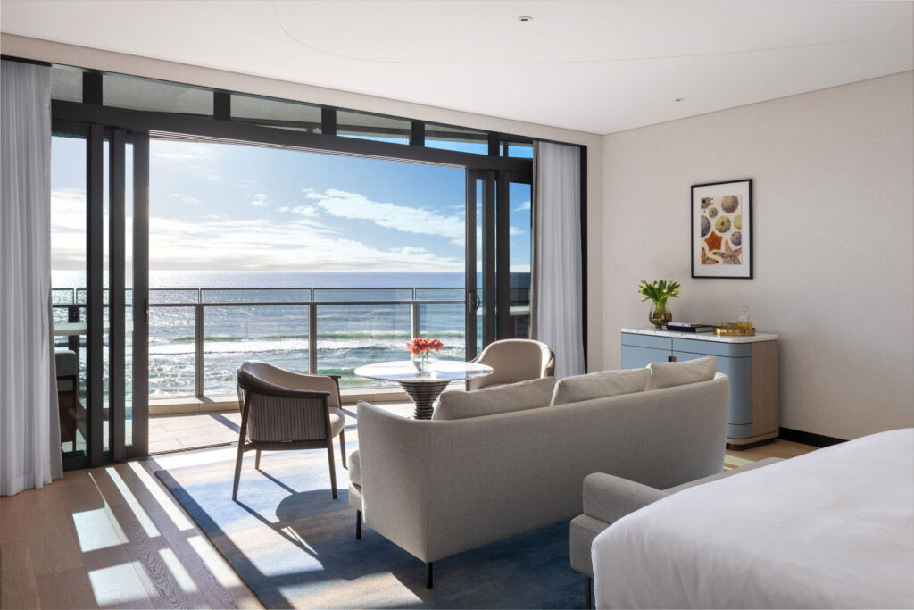One of the suites displaying it's first class views out over the sea