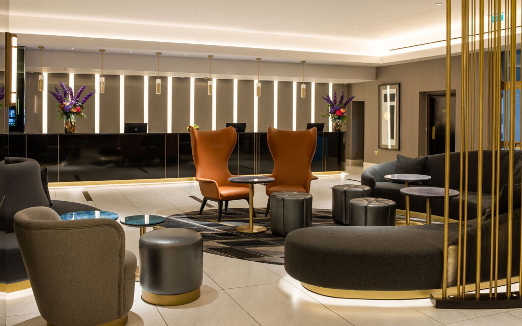 The lobby area at the hotel with its comfortable contemporary seating options