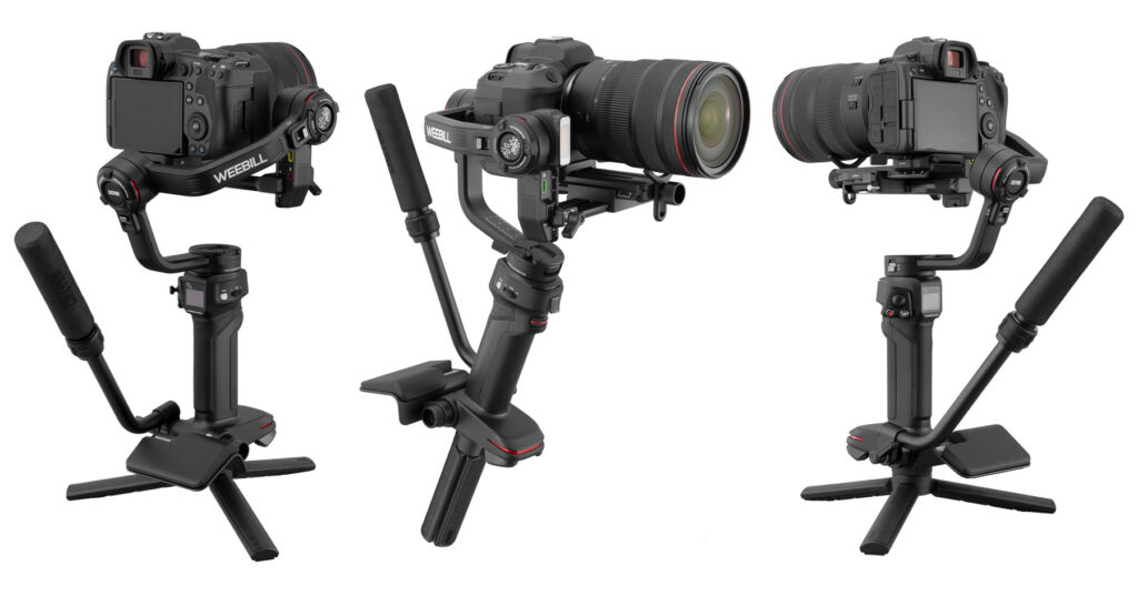 Three different views o the new gimbal showing the front, back and sides