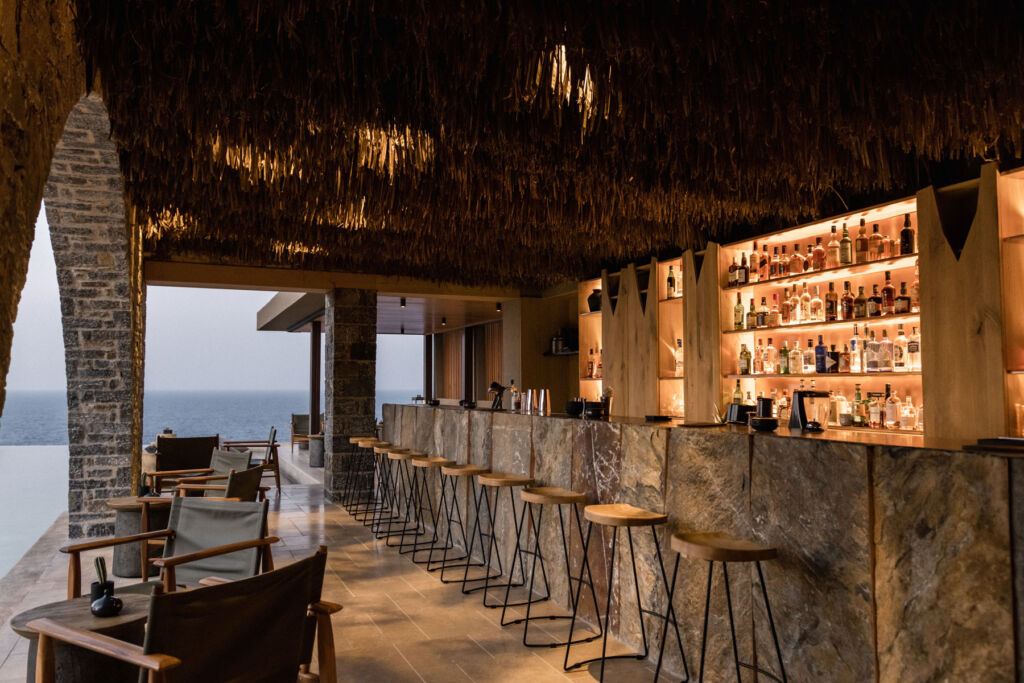 The seating are inside the CIRCLE bar with its reed roof and incredible views over the ocean
