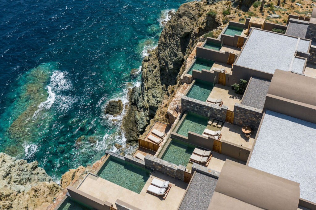 An aeriel view of the luxury clifftop resort in Crete