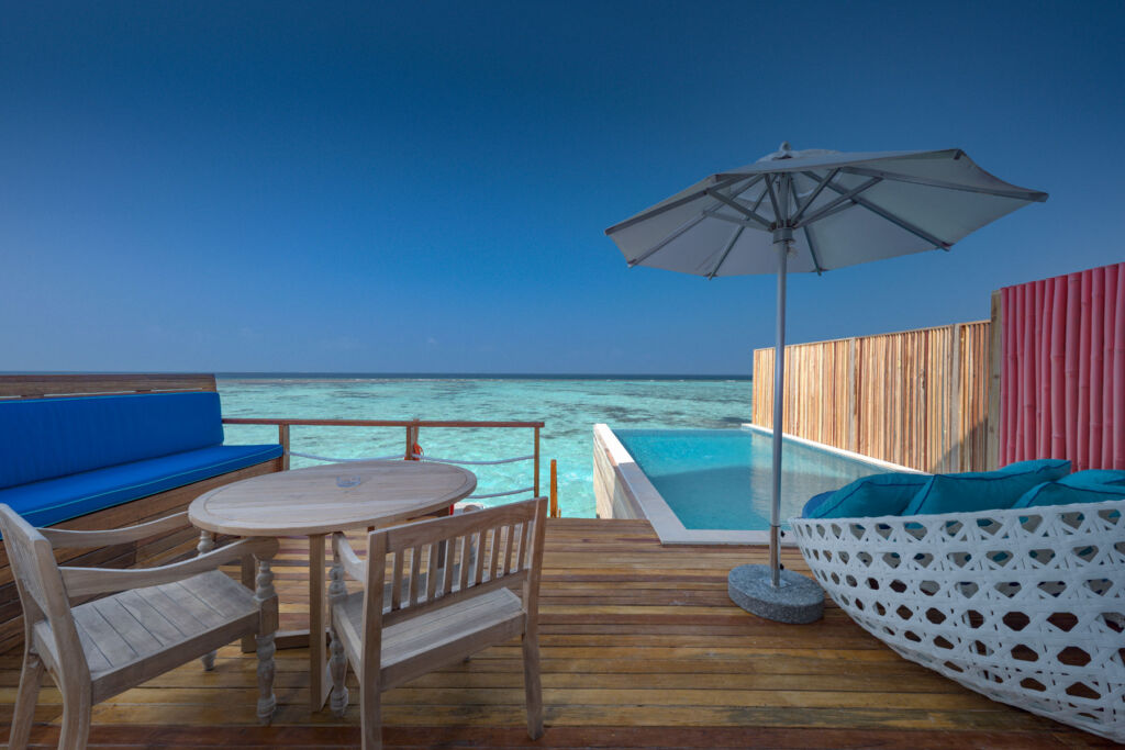 A view out over the Maldivian ocean from the resort