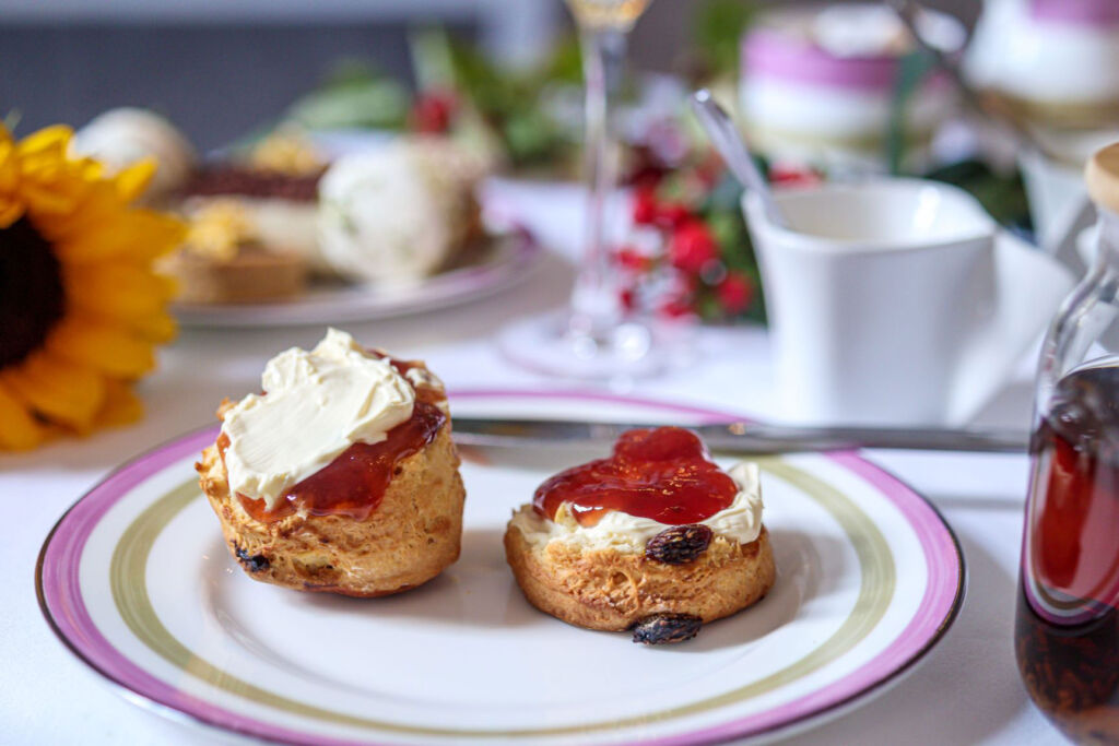 Freshly made scones with cream and jam