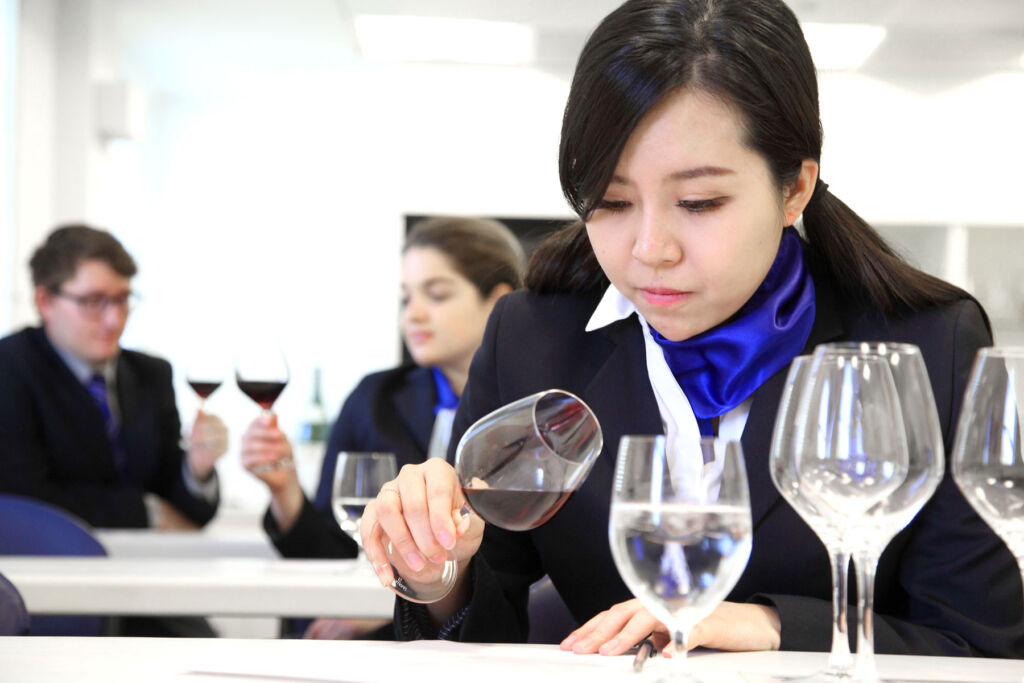 Students studying wine in one of the classes