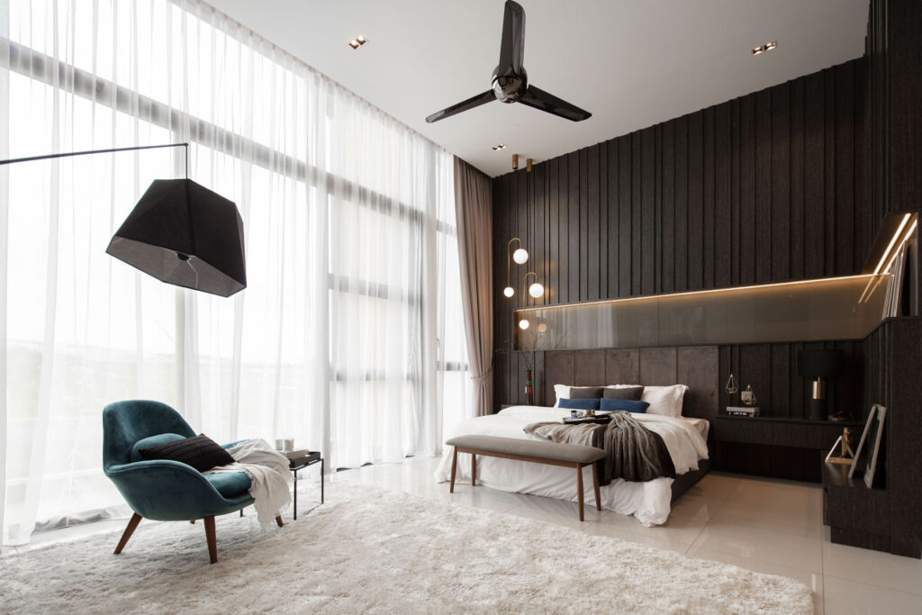 A luxurious interior inside a double height master bedroom suite