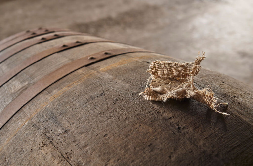 The hessian bung in the top of the whisky cask