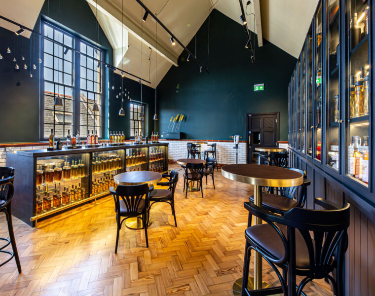 The tasting bar inside the distillery