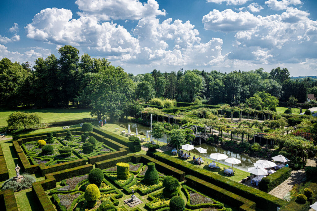An aerial view of the beautifully kept grounds on the estate