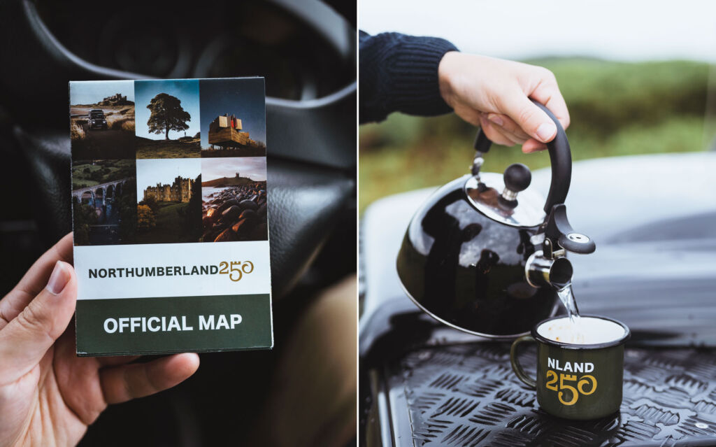 A route map and an image of a person making a cup of tea
