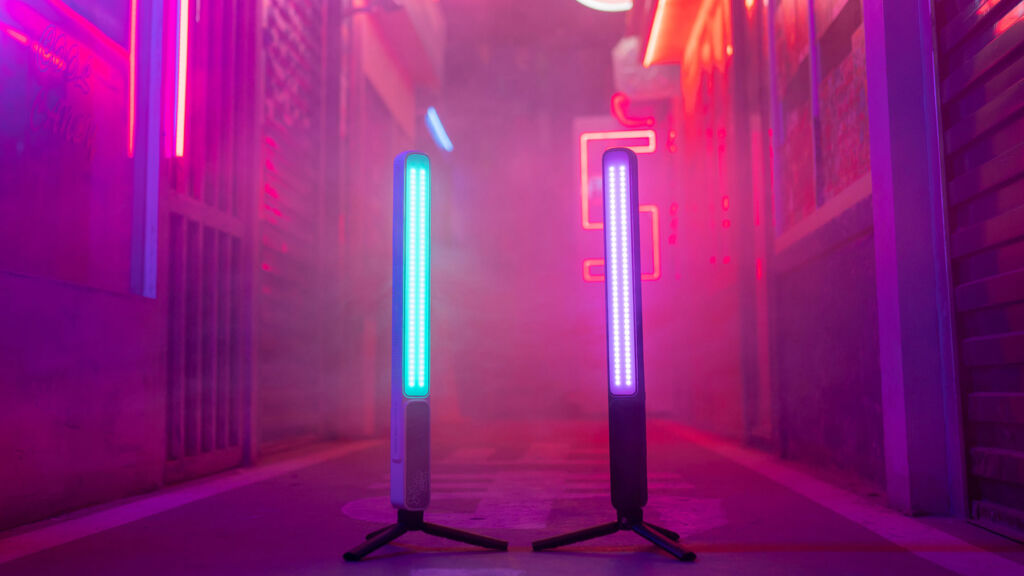 Two light sticks side by side displaying different colours