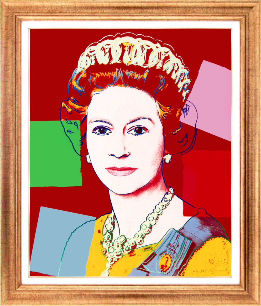 Warhol's portrait of Her Majesty Queen Elizabeth II in a gold frame