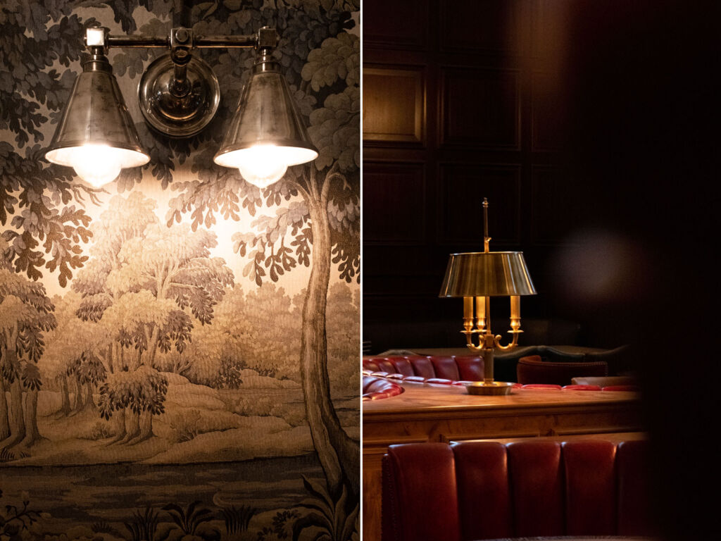 A couple of images showing the traditional lighting in the dining room