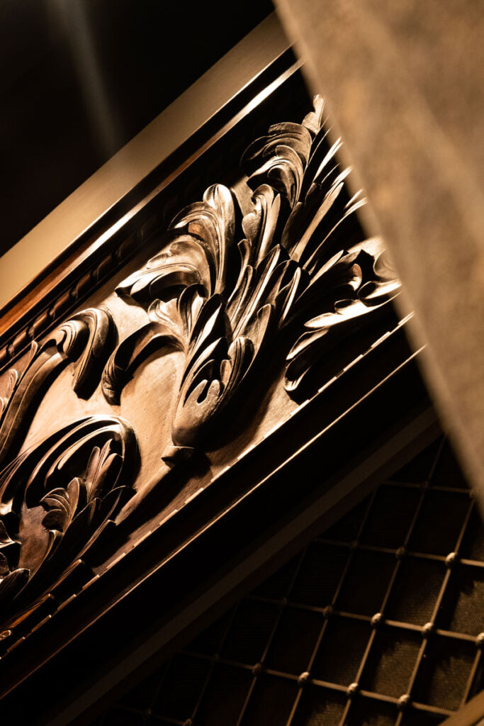 An image showing the exquisite wood panelling inside the building