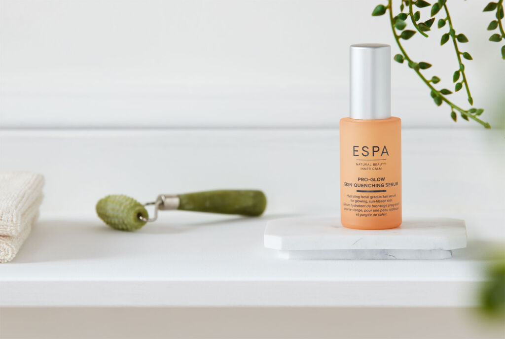 ESPA Pro-Glow Skin-Quenching Serum on a counter top in the bathroom