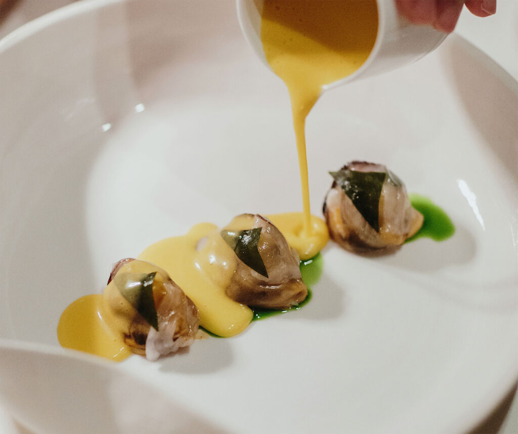 One of Chef Antimo's culinary creations involving mushrooms and sauce