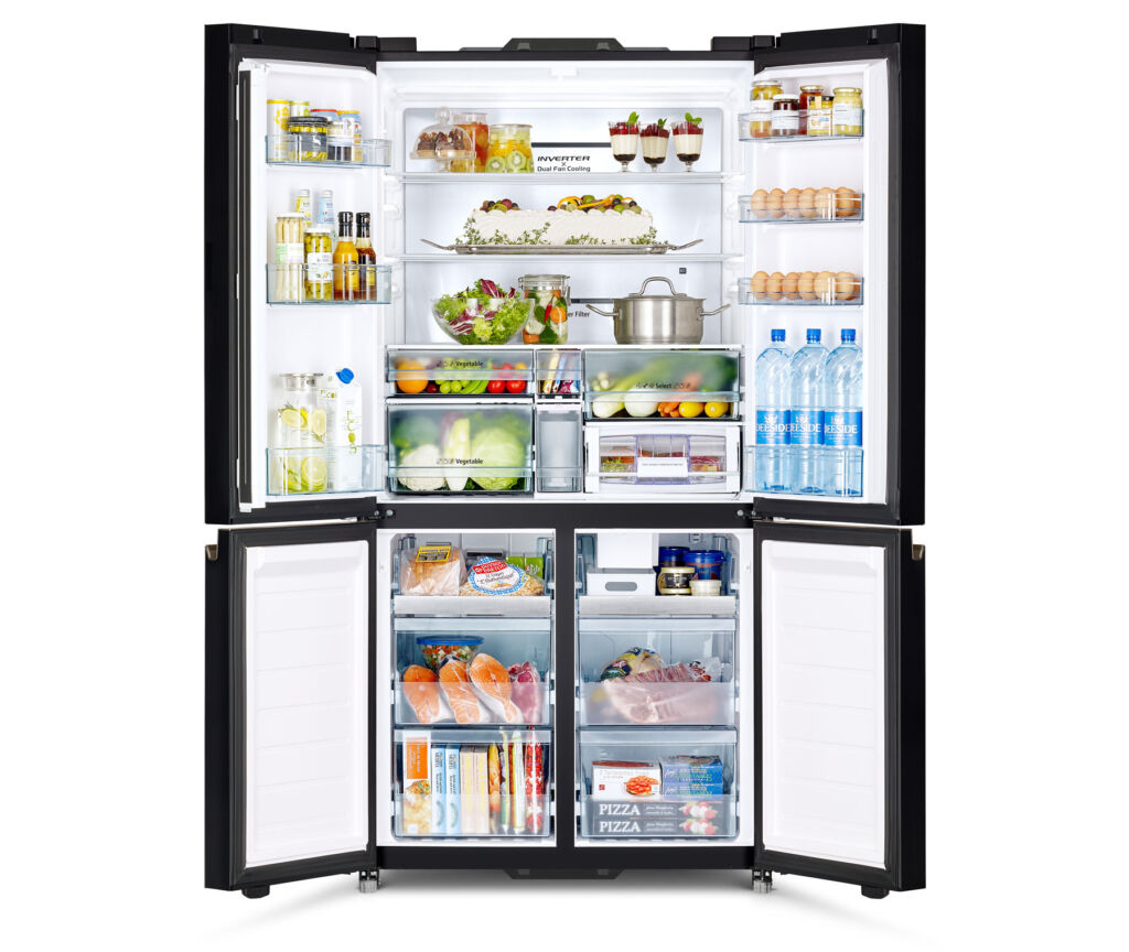 Hitachi American style fridge freezer with its doors open