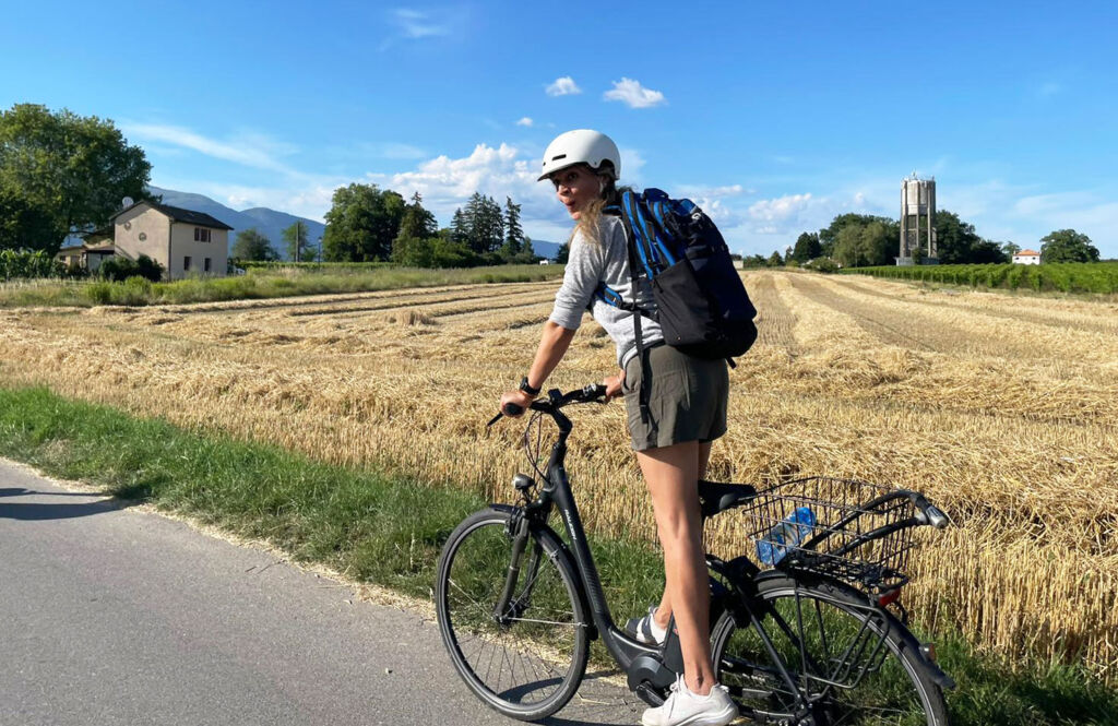 Sabi Phagura cycling in the countryside surrounding Geneva