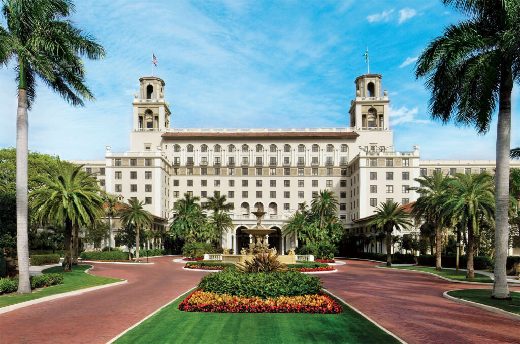 The exterior of the Breakers Hotel in The Palm Beaches