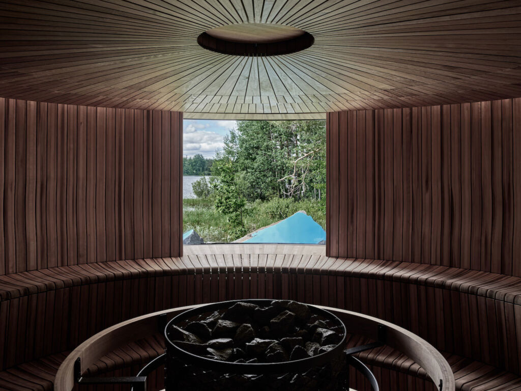 Inside the circular sauna area
