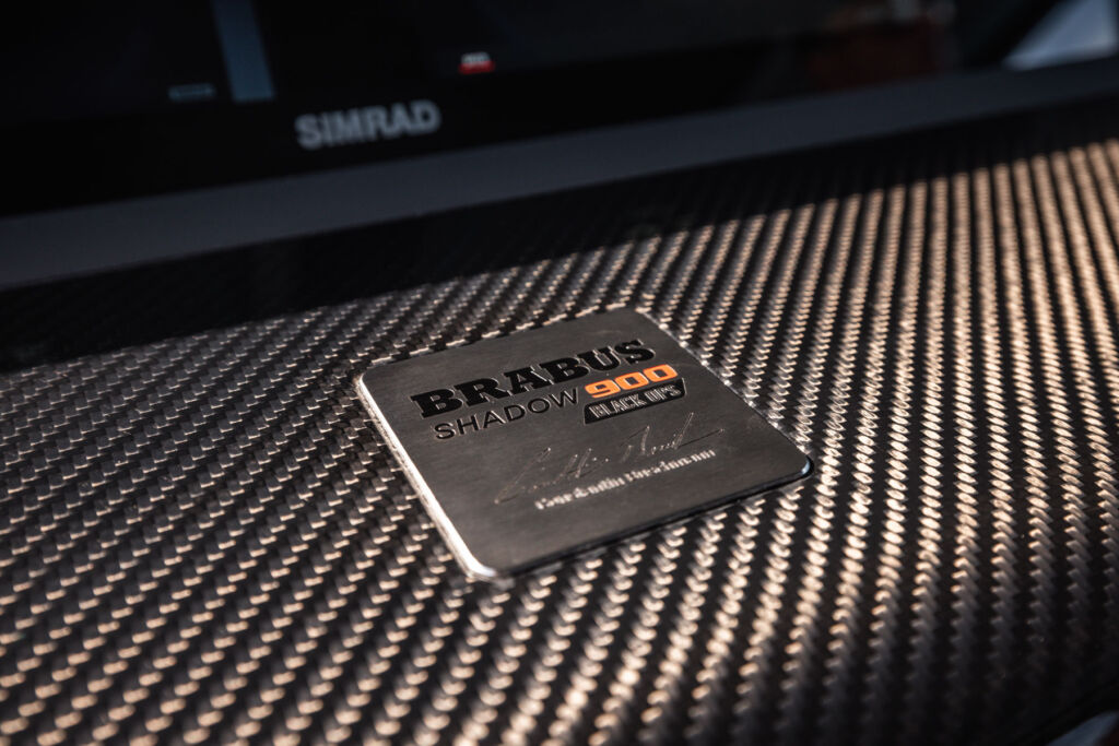 The BRABUs logo set within the carbon fibre found on the boat