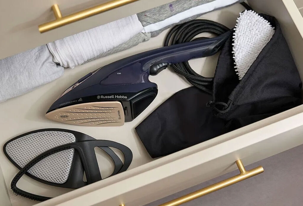 The steamers small size makes it easy to store. In this image it is shown in a standard drawer in a bedroom.